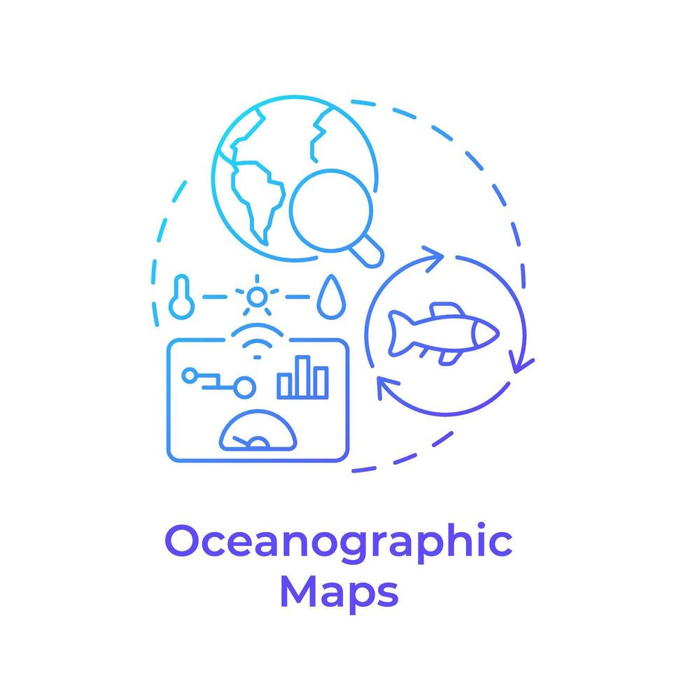 Oceanographic maps blue gradient concept icon. Weather data, statistics. Monitoring tool. Round shape line illustration. Abstract idea. Graphic design. Easy to use in infographic, presentation vector