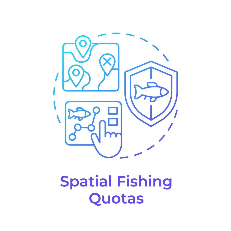 Spatial fishing quotas blue gradient concept icon. Resource management. Marine ecosystem preservation. Round shape line illustration. Abstract idea. Graphic design. Easy to use in infographic vector