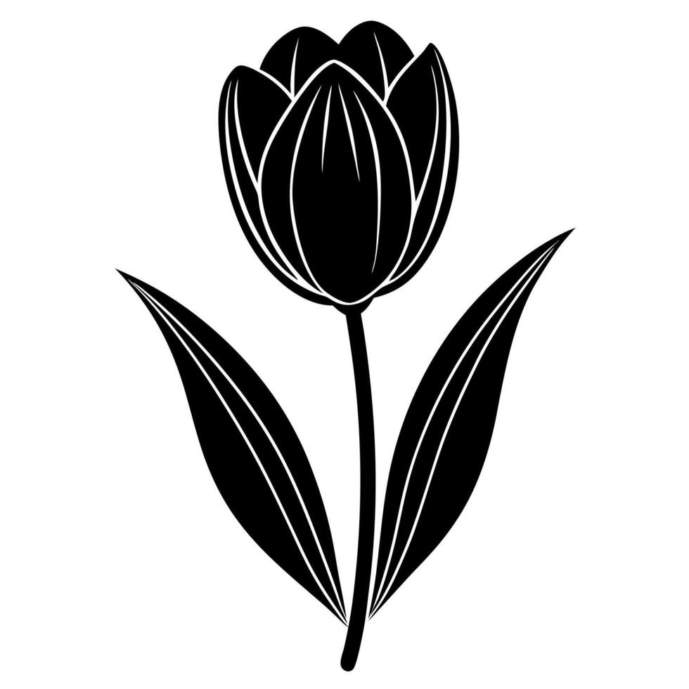 tulip flower black silhouette vector