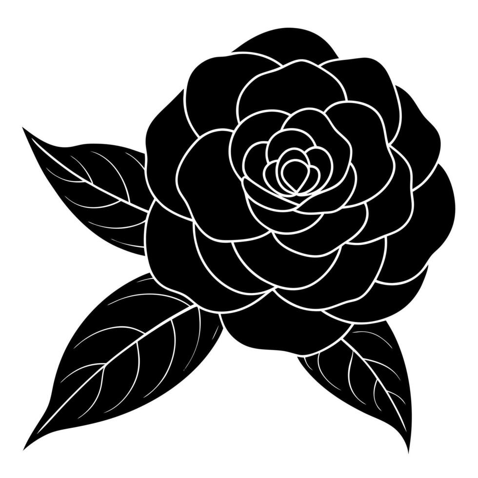 camellia flower black silhouette illustration vector