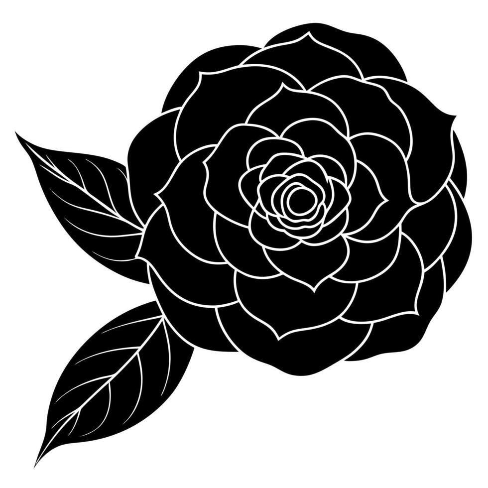 camellia flower black silhouette illustration vector