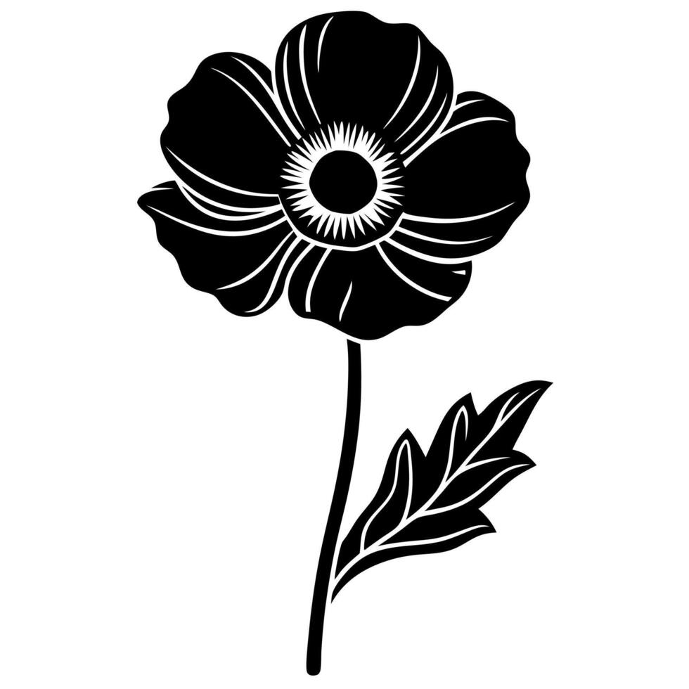 poppy flower black silhouette illustration vector