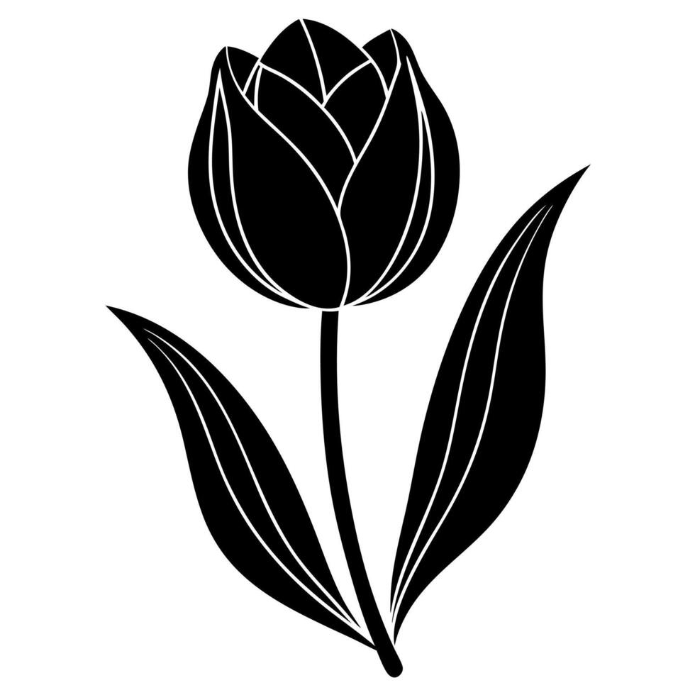 tulip flower black silhouette vector