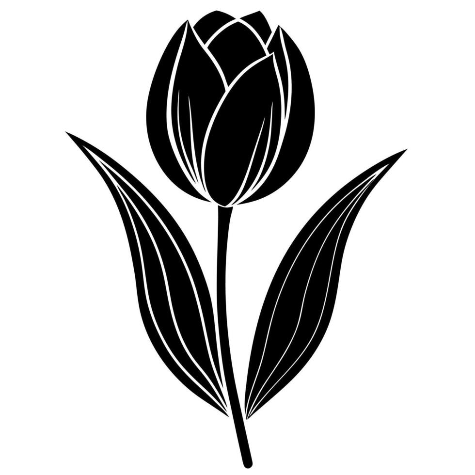 tulip flower black silhouette vector