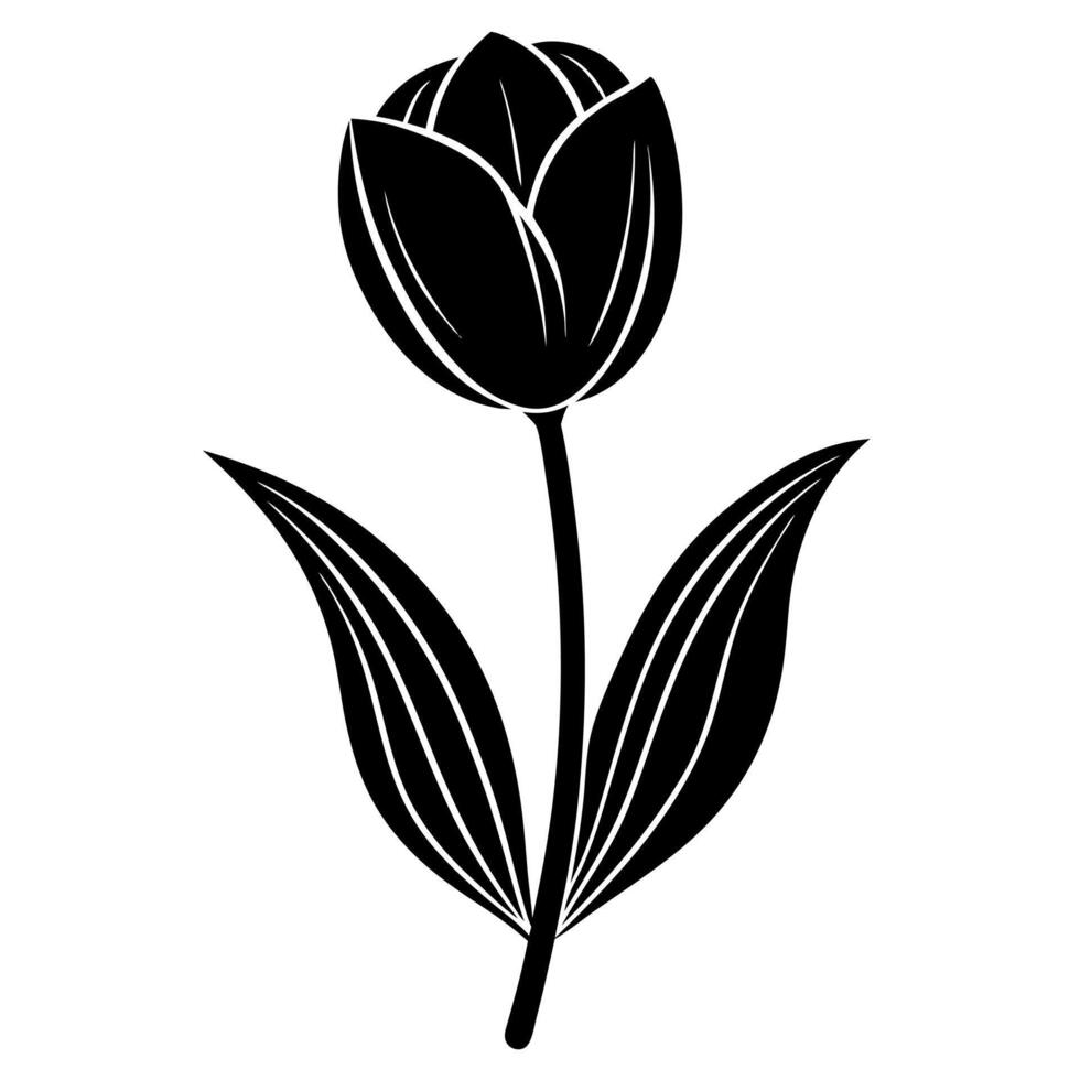 tulip flower black silhouette vector