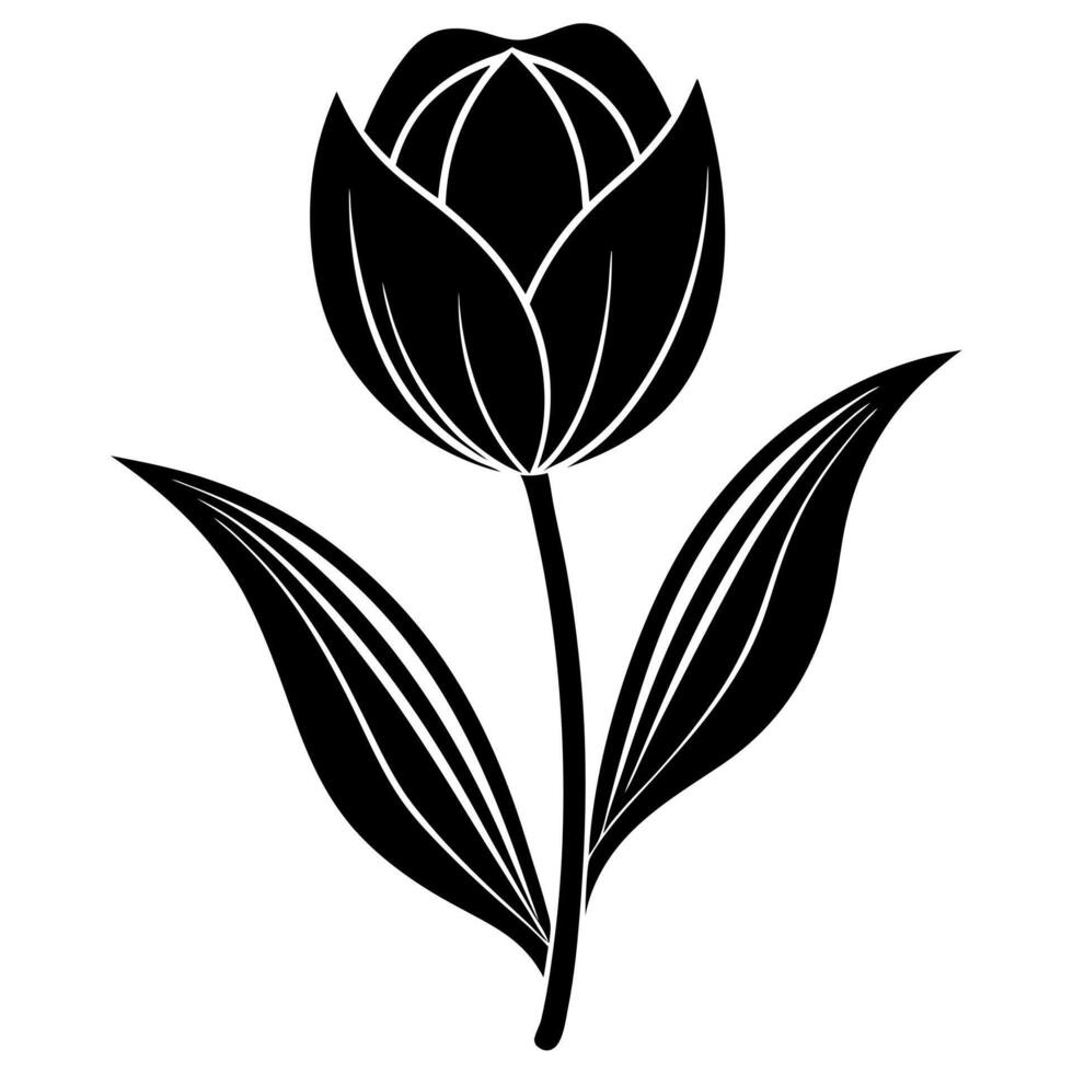 tulip flower black silhouette vector