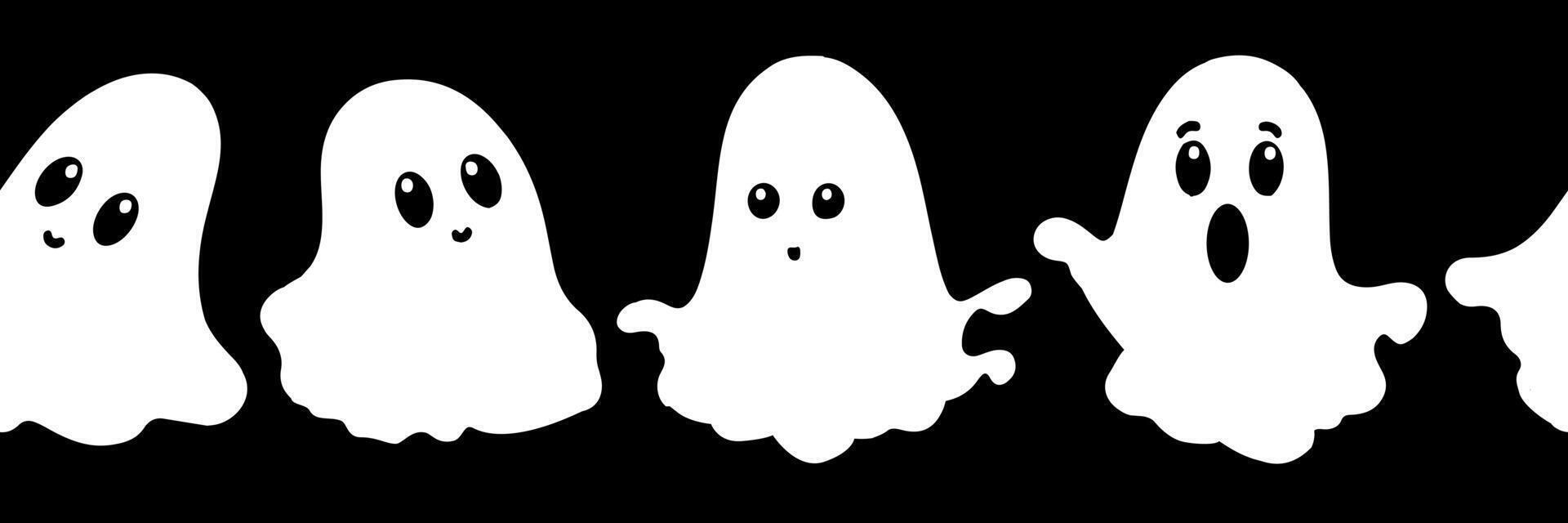 Cute and simple black and white border with halloween ghosts flat childish style vector