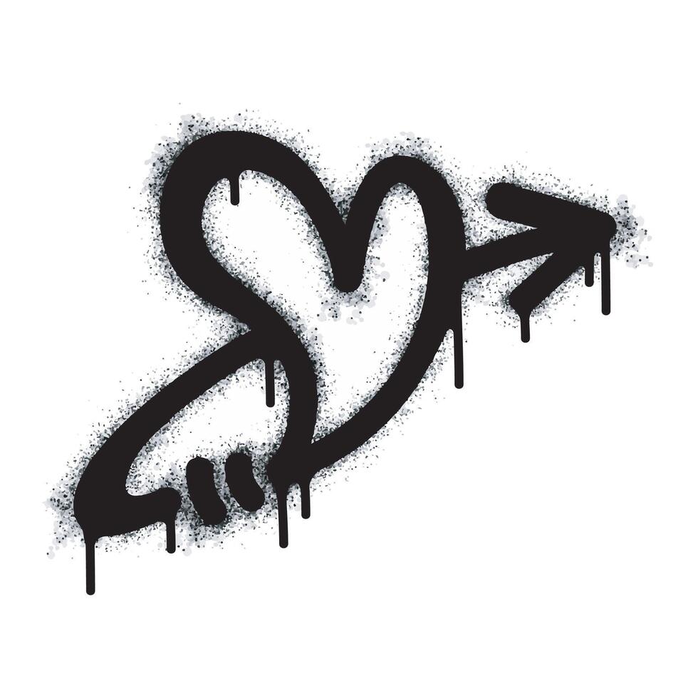 Spray heart sign with graffiti arrow painted black on white. Symbol of love falling in heart. isolated on white background. vector