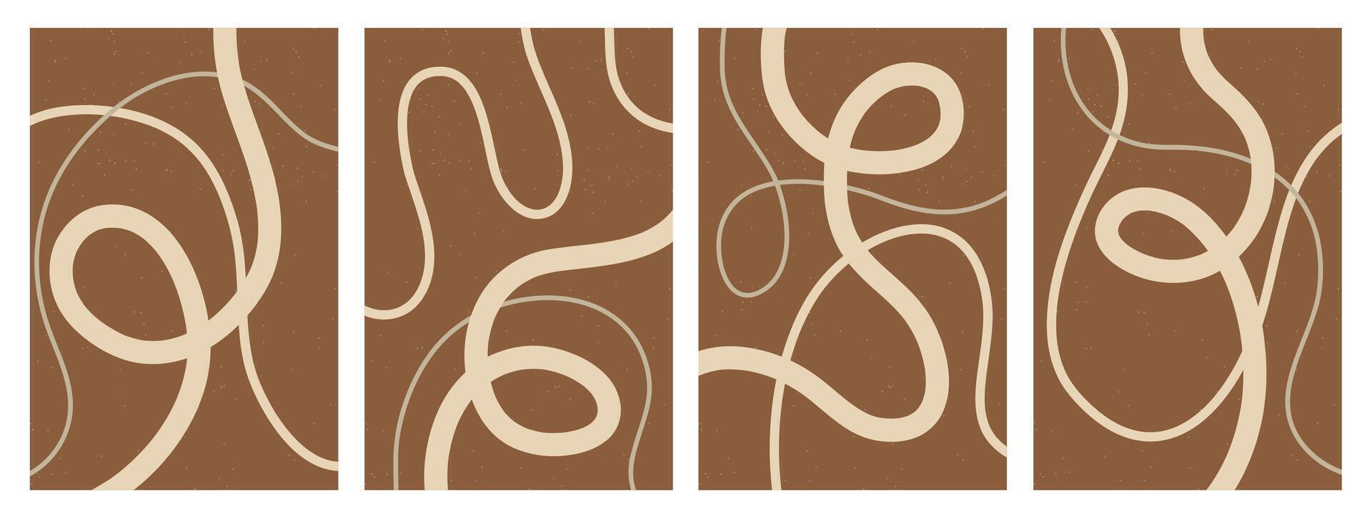 Set of stylish templates with organic abstract shapes and lines in nude colors. Pastel background in minimalist style. Contemporary vector