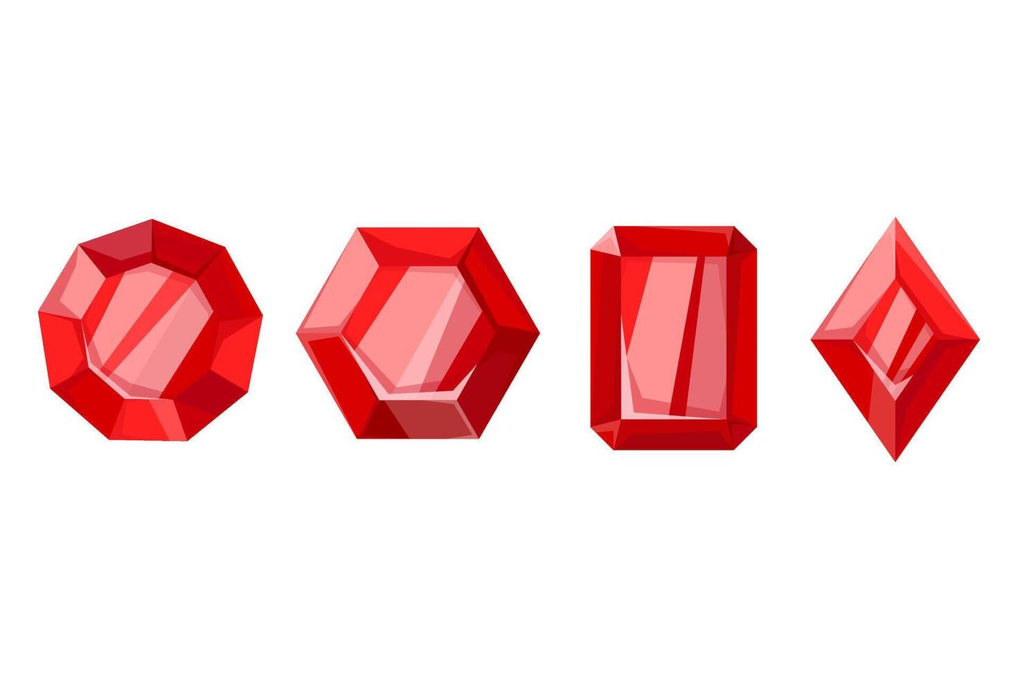 Set of red gemstones in flat style. Rubies. Ruby crystals set. Cartoon flat illustration. vector