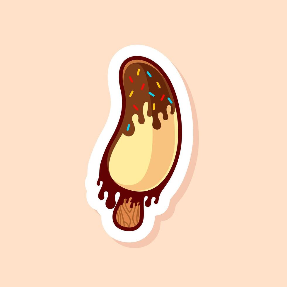 Cute of banana ice cream with melted chocolate and sprinkles isolated vector