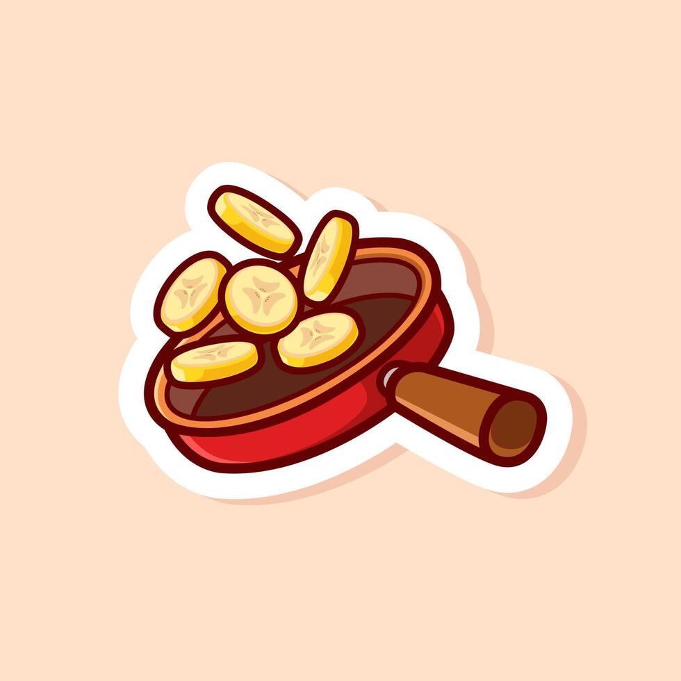 Cute of banana slices fried in pan isolated vector