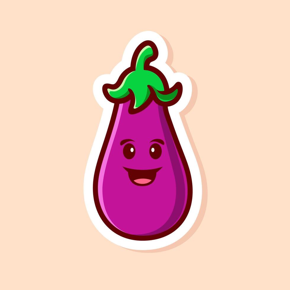 cute cartoon character of purple single eggplant isolated vector