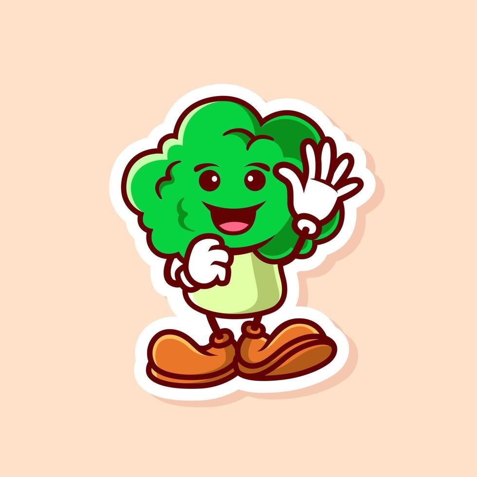 cute cartoon character of broccoli wave hand isolated vector