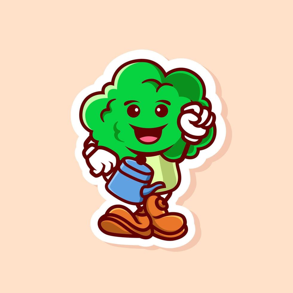 cute cartoon character of broccoli watering isolated vector
