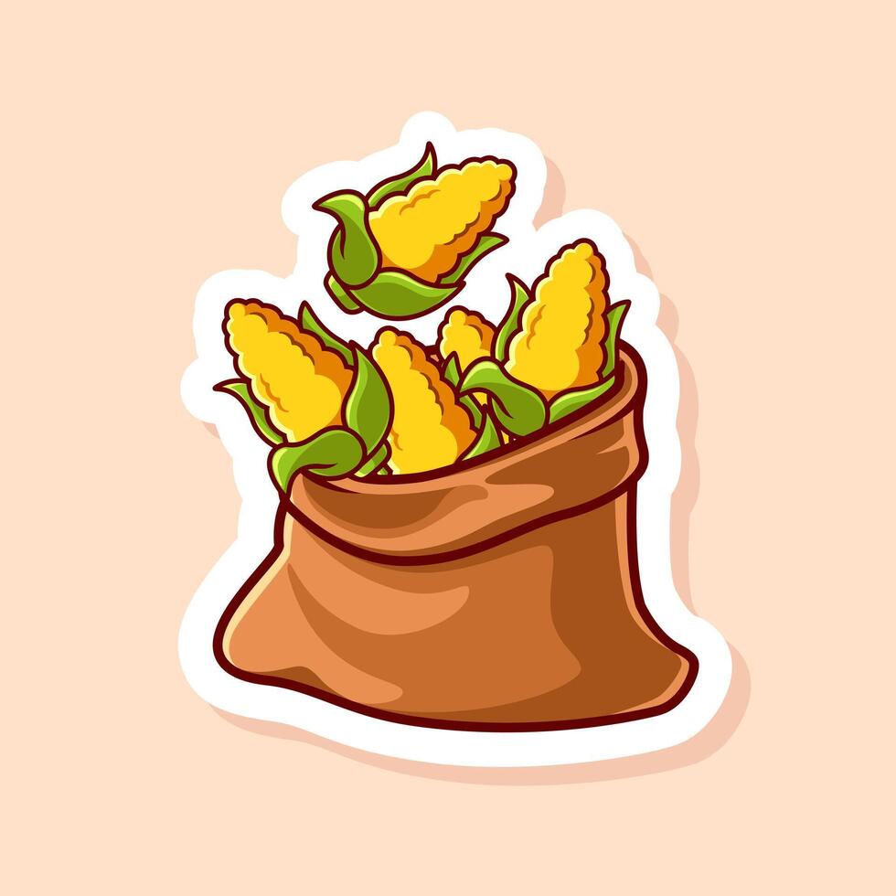 cute cartoon of yellow single corns in the sack isolated vector