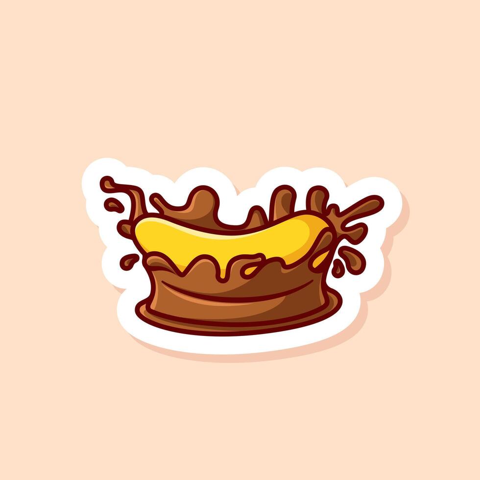 Cute of banana falling into chocolate isolated vector