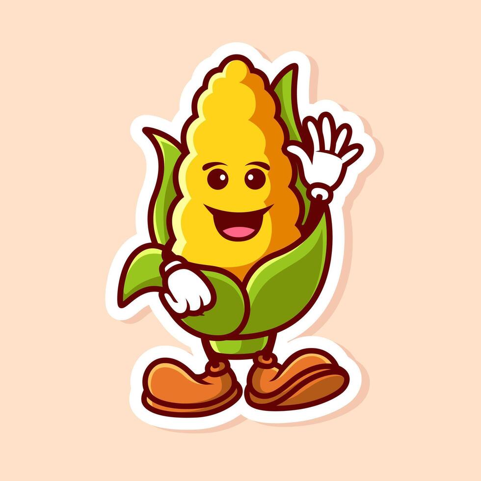 cute cartoon character of corn wave hand isolated vector