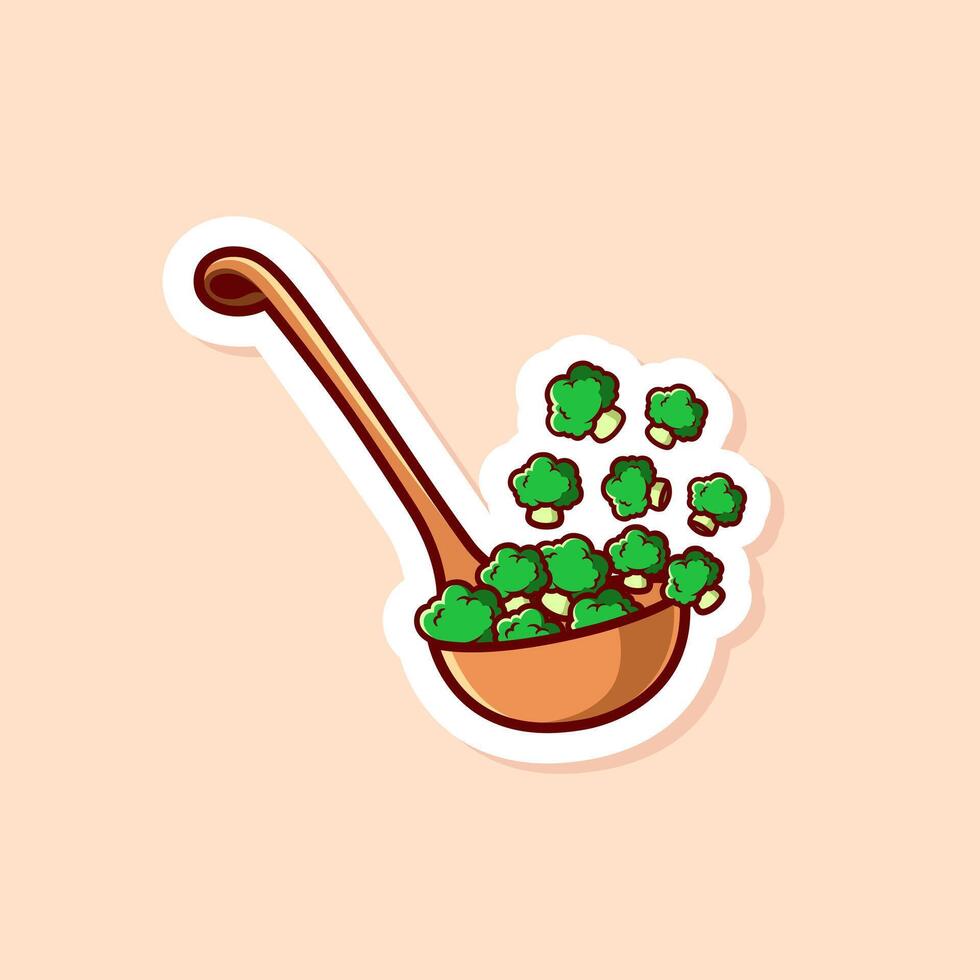 cute cartoon of green broccolies and ladle soup isolated vector