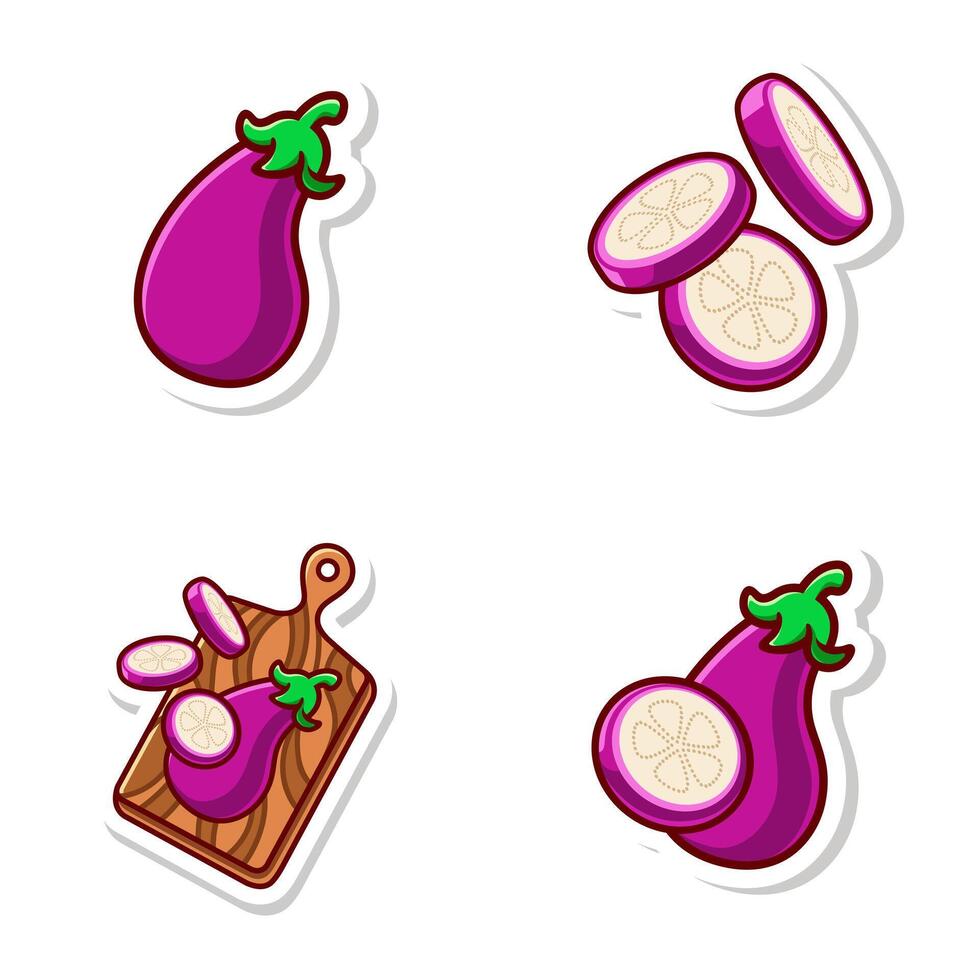 set cute cartoon of eggplant isolated vector