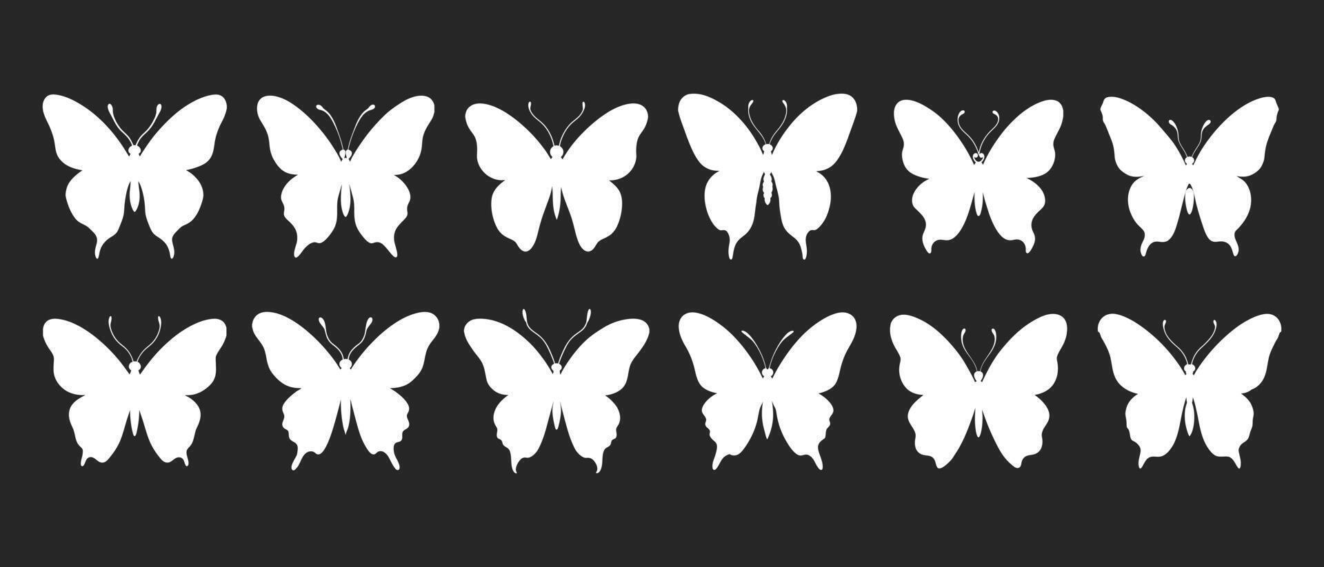 Set of luxury butterfly silhouettes. Collection of insects. Sketch, tattoo, illustration, print vector