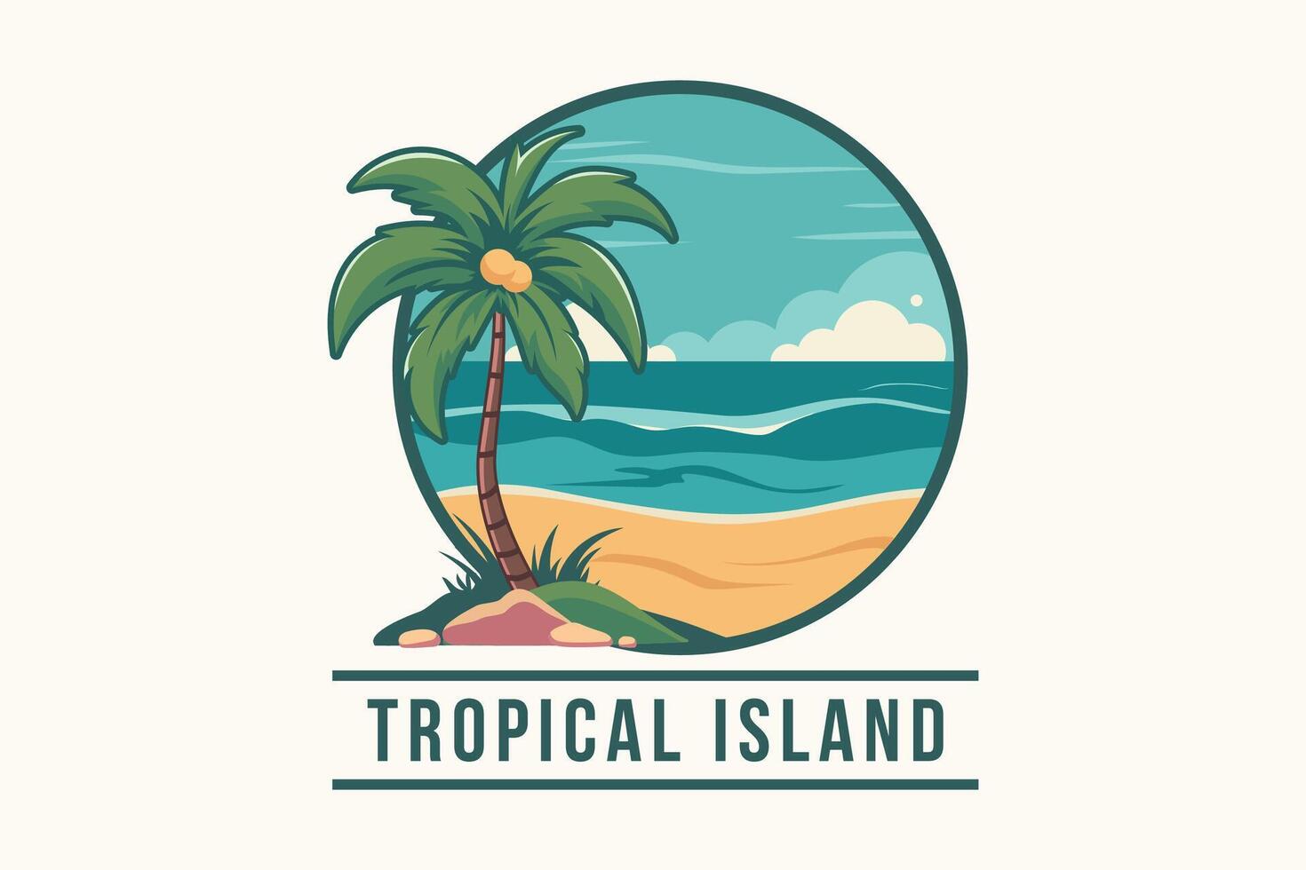 tropical island logo design with palm tree and waves vector