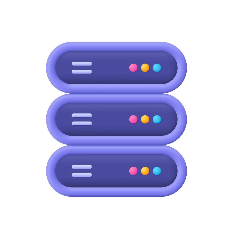 Server. Data memory and data center. 3d icon. Cartoon minimal style. vector