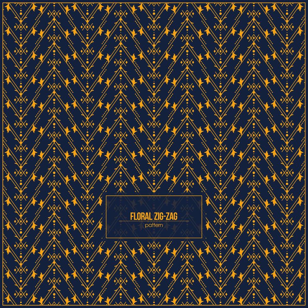 Bbeautiful zig-zag pattern with simple floral ornament with dark background vector
