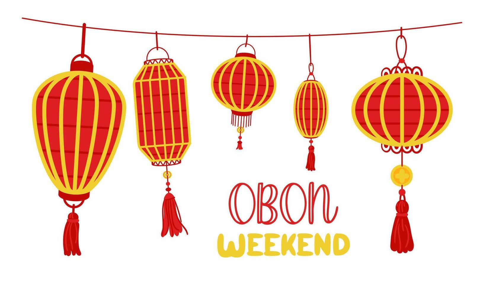 Weekend OBON. Japanese lantern festival Obon on white. A traditional summer festival. Day of the Dead in Japan from August 13-15. Lanterns with the inscription day vector