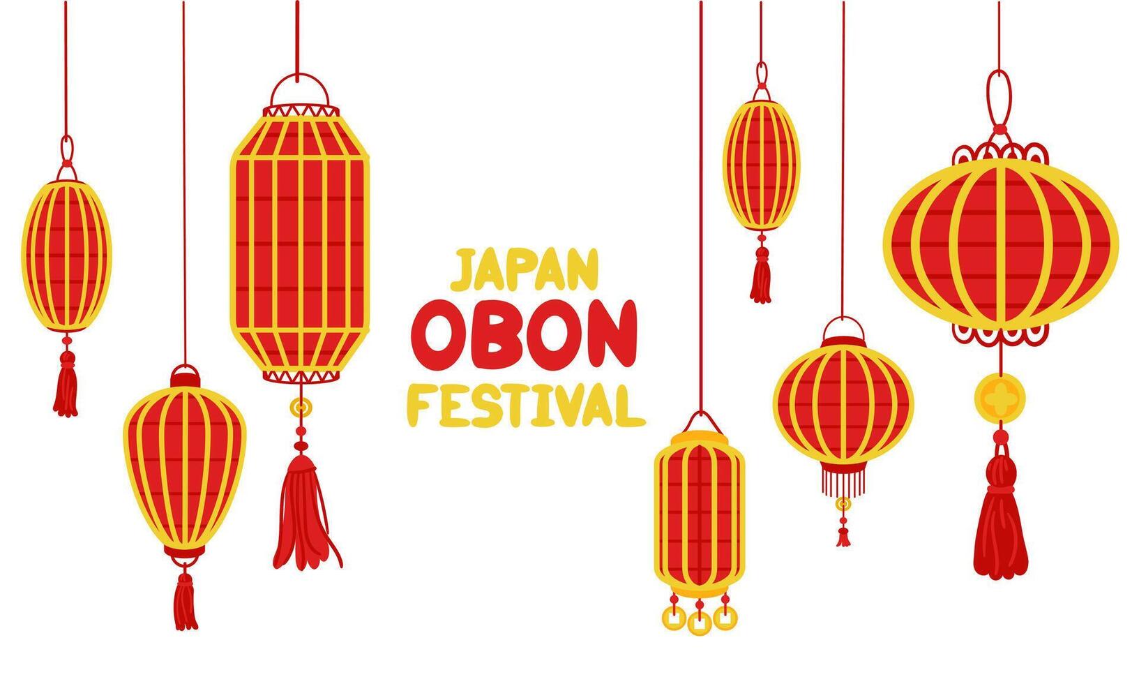 Japan Obon Festival. Japanese Obon Lantern Festival on a white background. Summer traditional festival is dedicated to the Day of the Dead in Japan August 13-15. Lanterns hanging a lot on the sides vector
