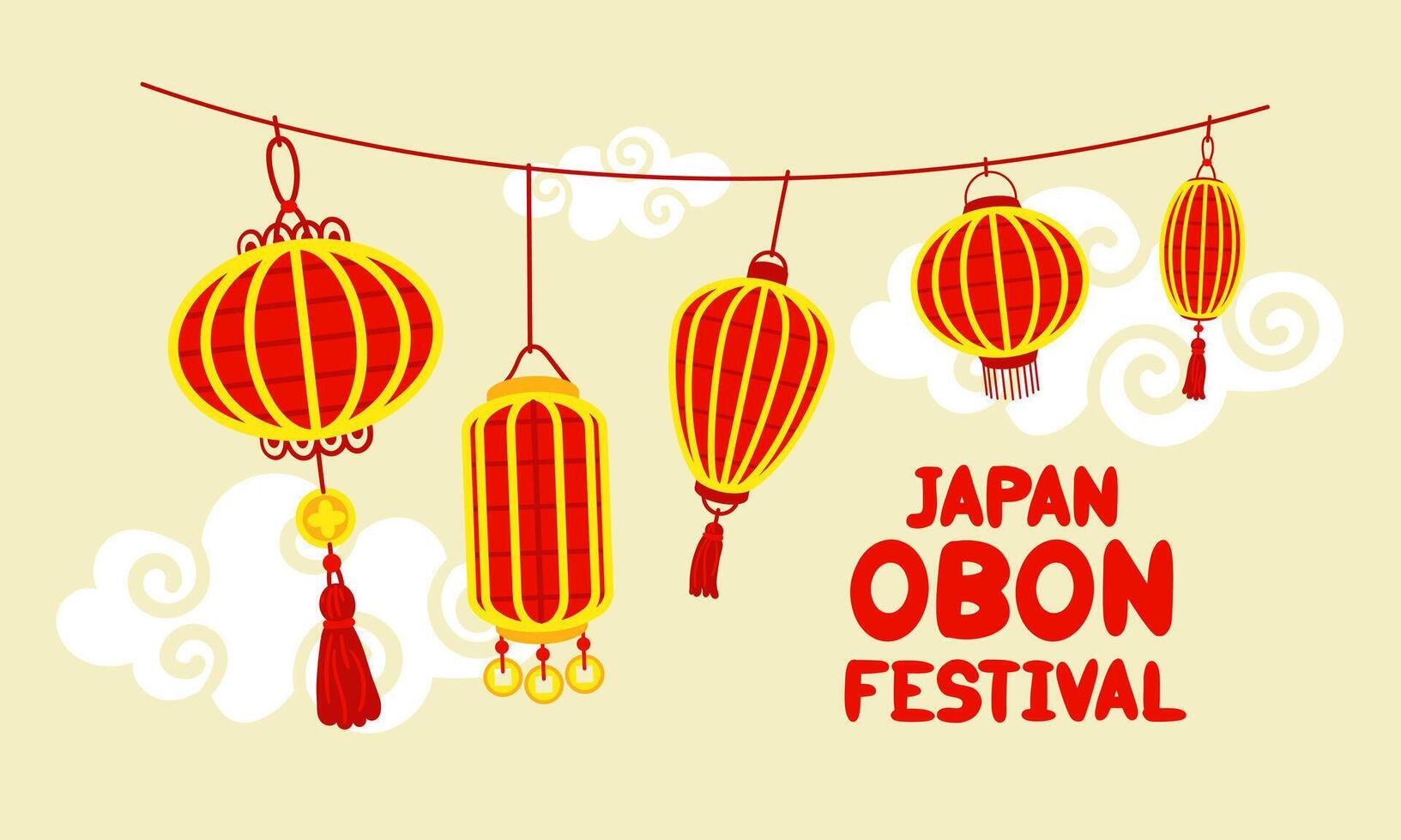 Japan Obon Festival. Japanese Obon Lantern Festival on a white background. Summer traditional festival is dedicated to the Day of the Dead in Japan from August 13-15. Lanterns hanging and inscription vector