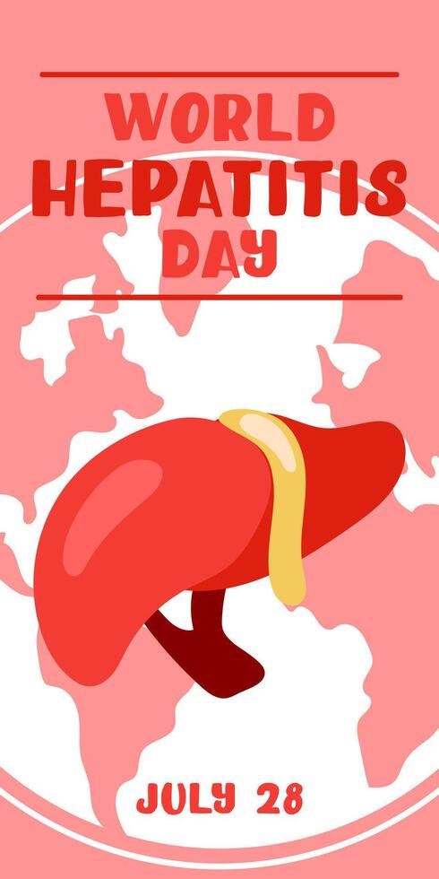 World Hepatitis Day July 28, banner is used for design of postcards with a minimalist and modern concept, cover, background, liver, internal organs, international. Natural illustration on pink vector