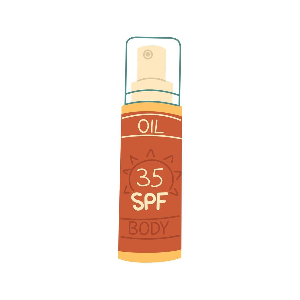 A jar of sunscreen. Spray body is in a closed the bottle. Cosmetics. Face and body care products. The icon of the Spf spray jar aqua. A object in a flat style. Retro colors. An isolated object vector