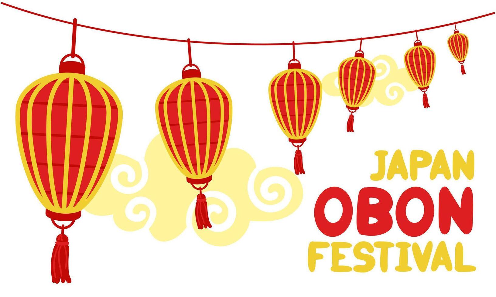 Japan Obon Festival. Japanese Obon Lantern Festival on a white background. Summer traditional festival is dedicated to the Day of the Dead in Japan from August 13-15. Lanterns inscription. horizontal vector
