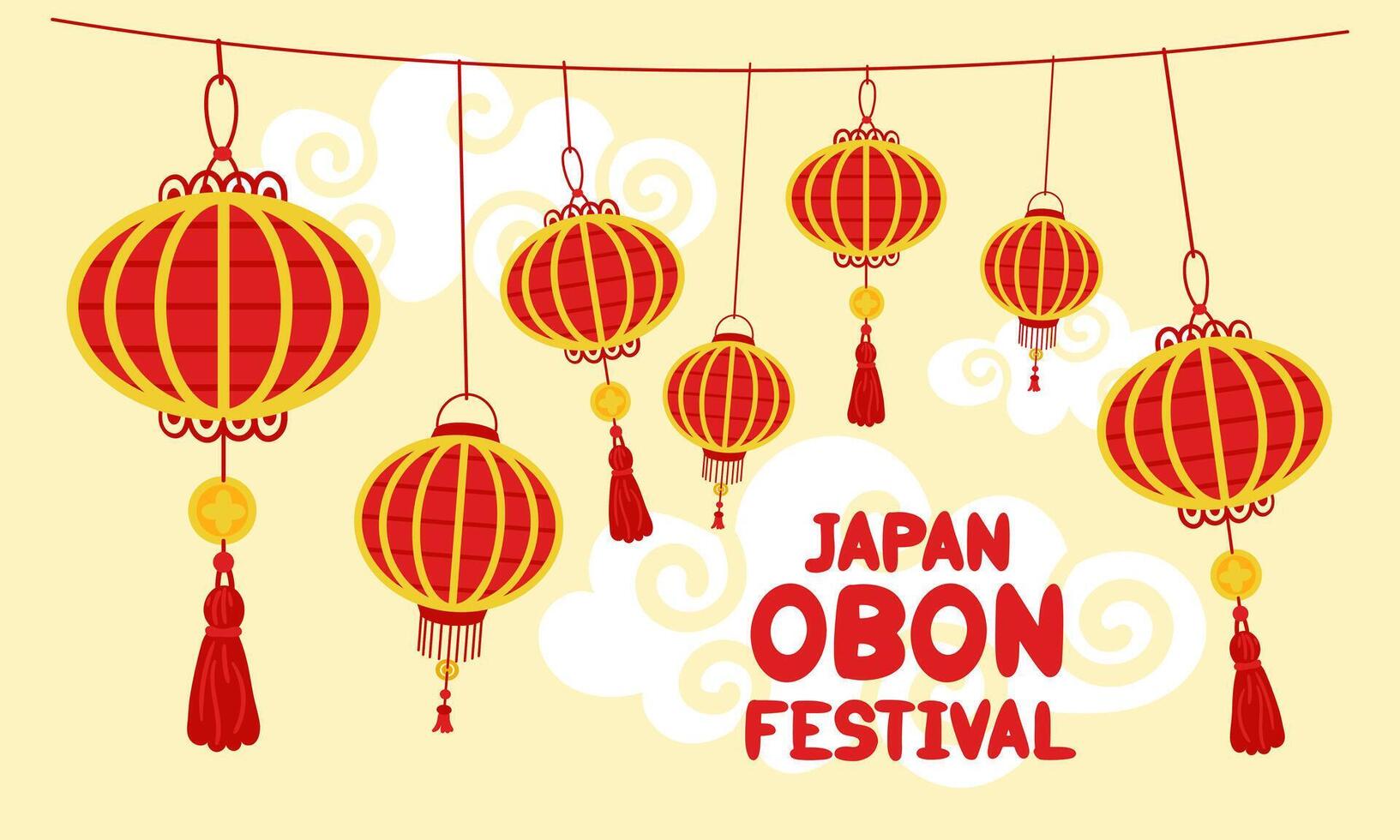 Japan Obon Festival. Japanese Obon Lantern Festival on a white background. summer traditional festival is dedicated to the Day of the Dead in Japan. August 13-15. Lanterns hanging a lot, inscription vector