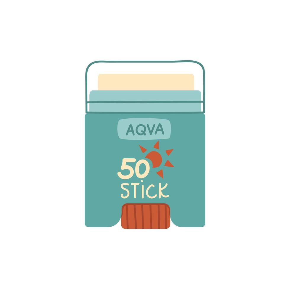 jar of sunscreen. The stick is in a closed tube with a dispenser. Cosmetics. Face and body care products. The icon of the Spf 50 stick jar. object in a flat style. Retro colors. Isolated object vector
