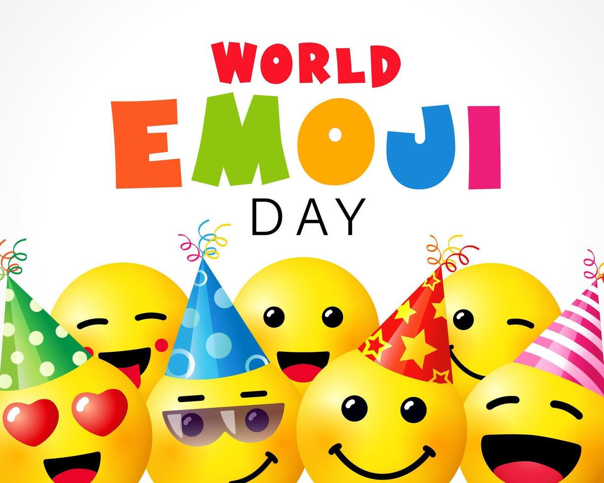 World Emoji Day cute greeting card with 3D emoticons. Party illustration vector