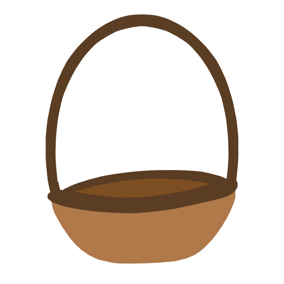 Egg collection basket with brown handle on transparent background png