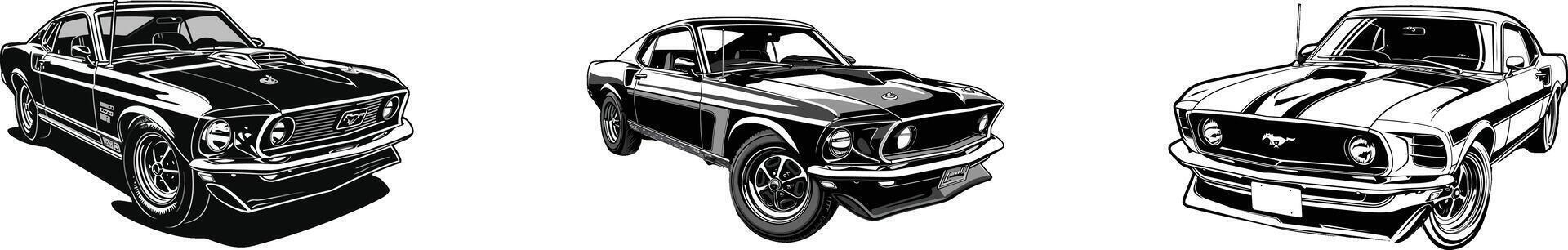three different types of cars are shown in black and white vector