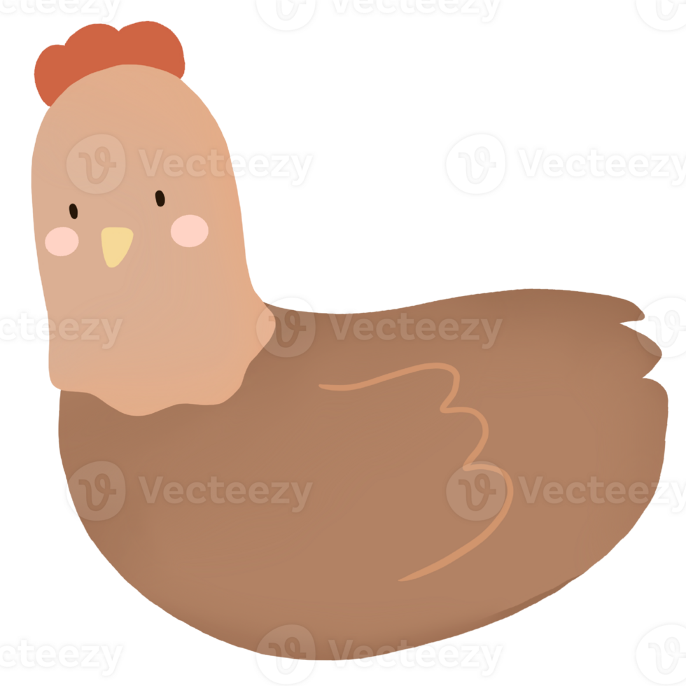 a chicken with a red head and brown body png