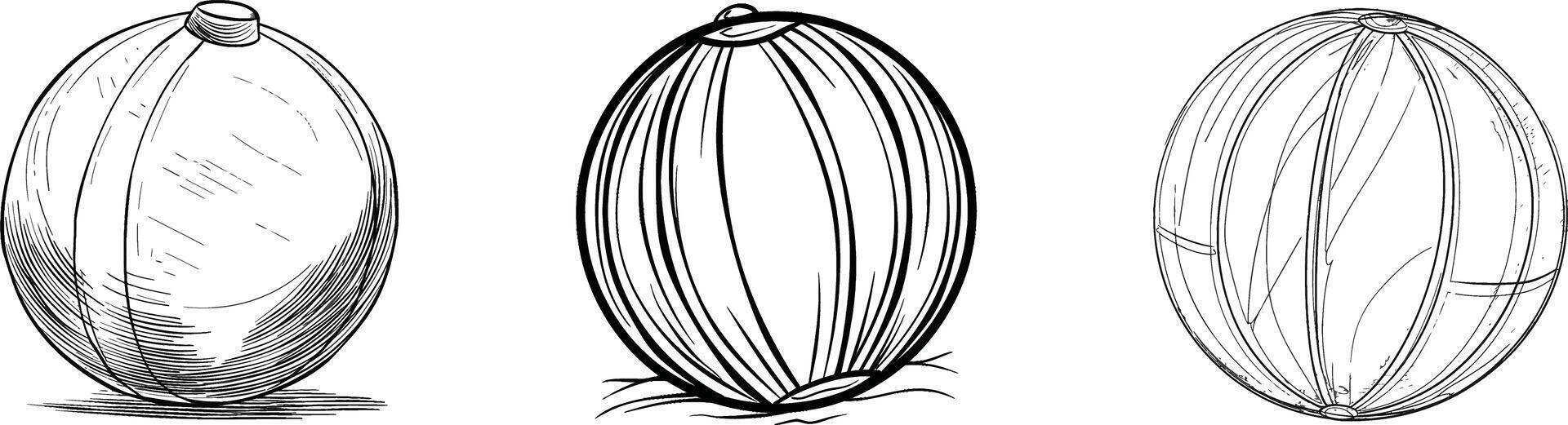 simple line drawing of an inflatable beach ball in the style of style on a white background, simple design with thick lines and low details vector
