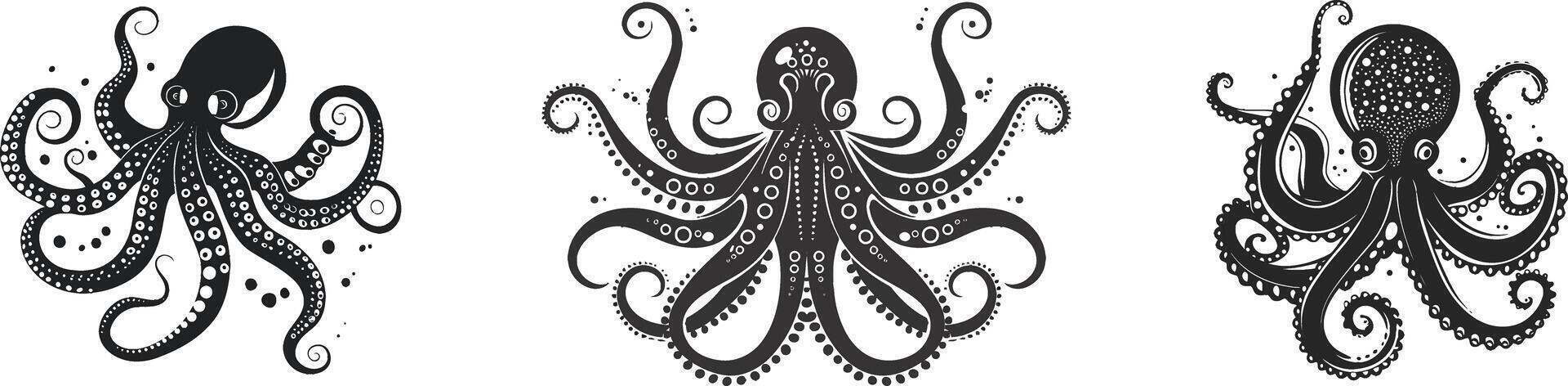 Playful Cartoon Octopus, Black and White Illustration on Gray Background vector