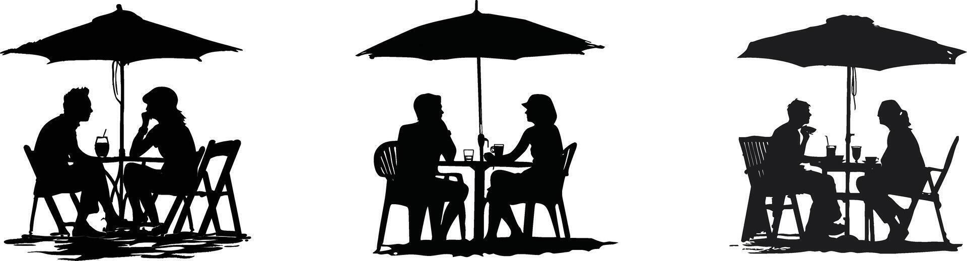 Summer Vacation Motif, Silhouette Couple Relaxing on the Beach Side vector