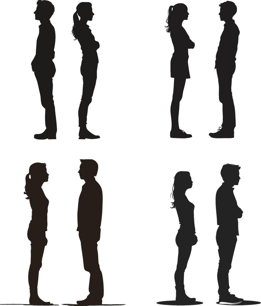 silhouettes of people standing in different poses vector