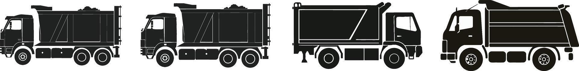 four different types of trucks are shown in silhouette vector