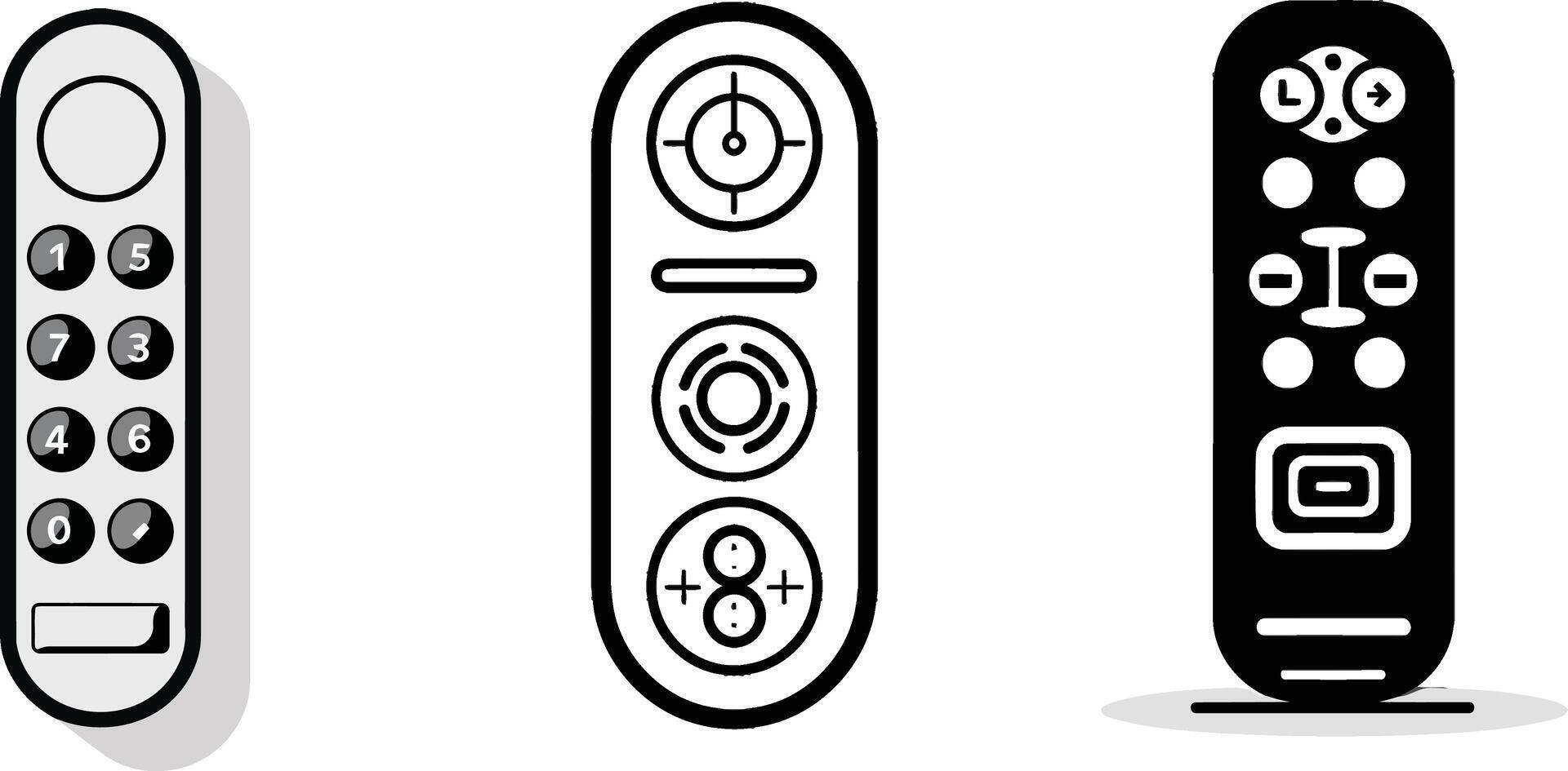 a set of three remote controls on a white background vector