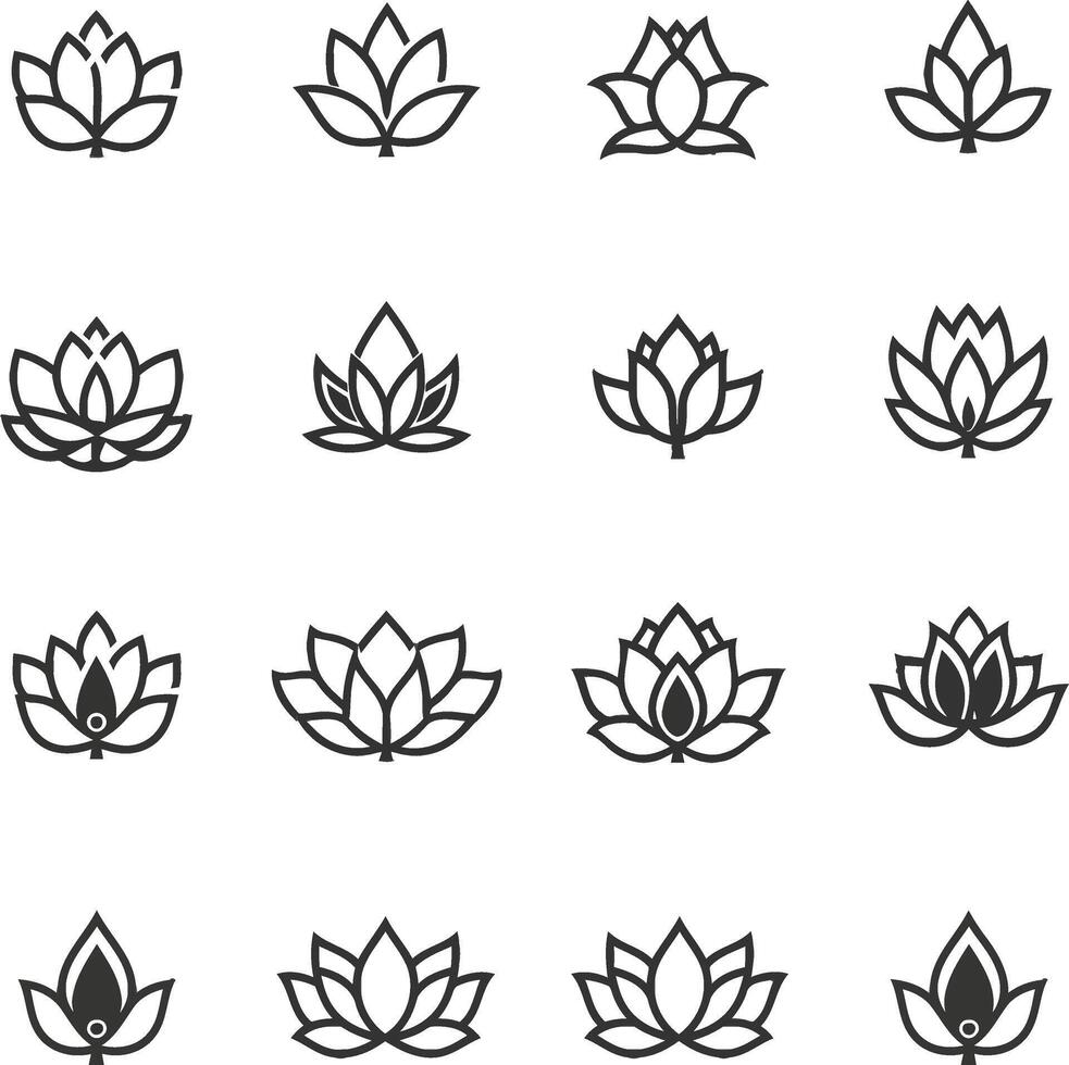 a set of black lotus flowers on a white background vector