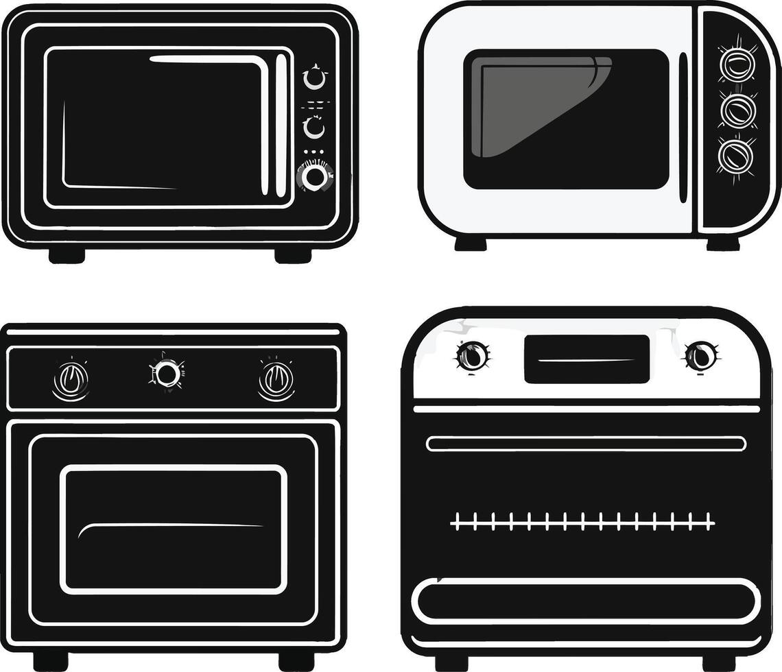 four different types of ovens and microwaves on a white background vector