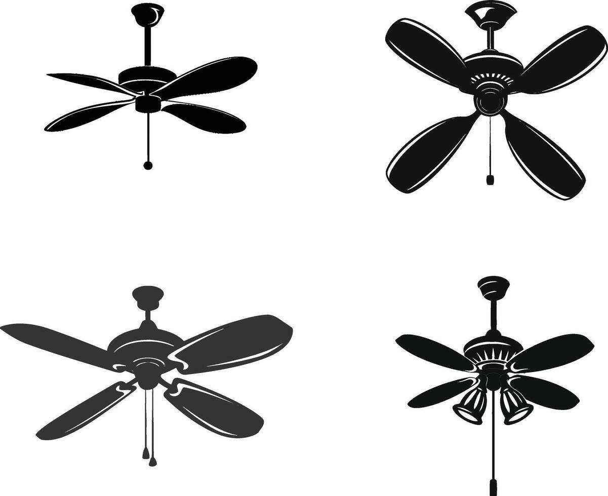Silhouette of an Electrical Ceiling Fan on a White Background vector