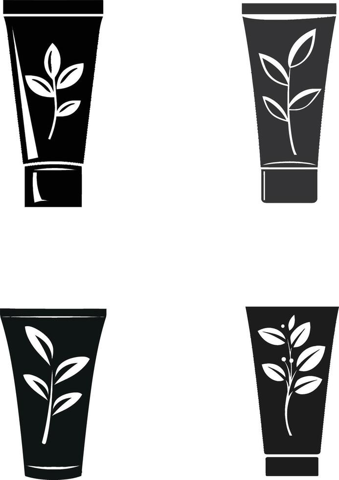 Seamless pattern of black plastic tubes for cosmetics. Containers for cream, moisturizing lotion, cleanser, shampoo, toothpaste on white isolated background. vector